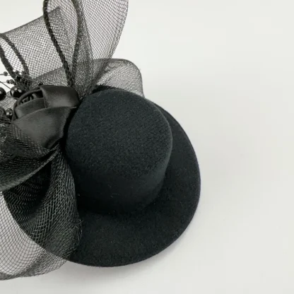 Mini Hat Fascinator with Mesh and Bead Design - Image 6