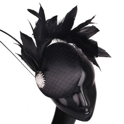 Beaded Cocktail Hat with Faux Feather