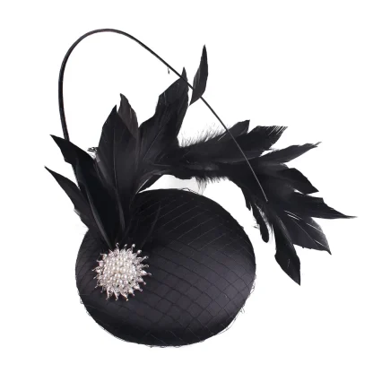 Beaded Cocktail Hat with Faux Feather - Image 3
