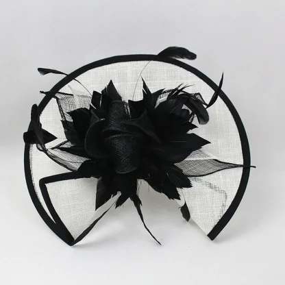 Two Tone Disc Cocktail Hat with Faux Feather - Image 5