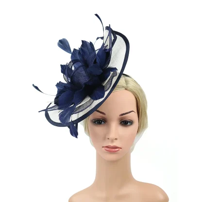 Two Tone Disc Cocktail Hat with Faux Feather - Image 7