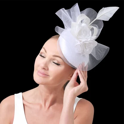 Elegant Mesh Floral Headpiece with Faux Feather - Image 7