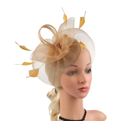 Stylish Mesh Headpiece with Faux Feather - Image 3