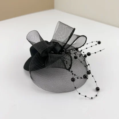 Mini Hat Fascinator with Mesh and Bead Design - Image 5