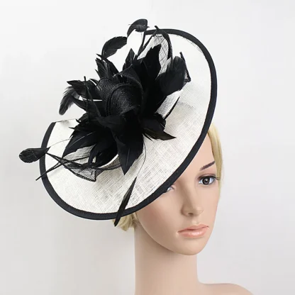 Two Tone Disc Cocktail Hat with Faux Feather