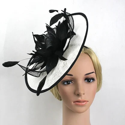 Two Tone Disc Cocktail Hat with Faux Feather - Image 2