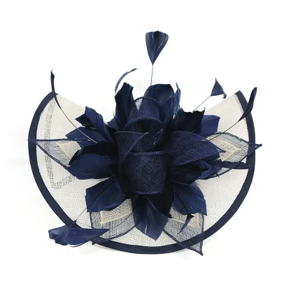 Two Tone Disc Cocktail Hat with Faux Feather - Image 12
