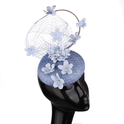 Fancy Floral Cocktail Hat with Mesh Design