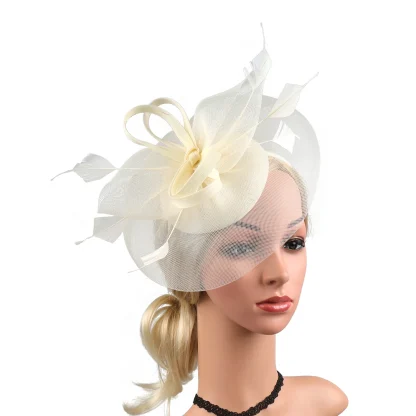 Stylish Mesh Headpiece with Faux Feather - Image 13
