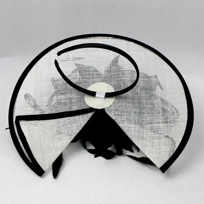 Two Tone Disc Cocktail Hat with Faux Feather - Image 6