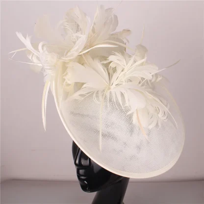 Disc Cocktail Hat with Faux Feather Design - Image 2