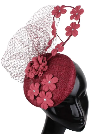 Fancy Floral Cocktail Hat with Mesh Design - Image 10