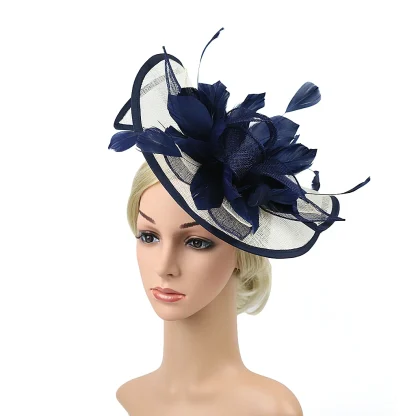 Two Tone Disc Cocktail Hat with Faux Feather - Image 8