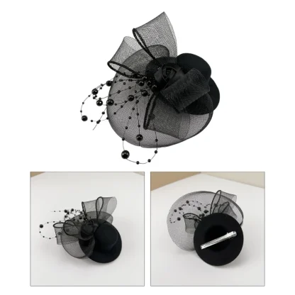 Mini Hat Fascinator with Mesh and Bead Design - Image 8