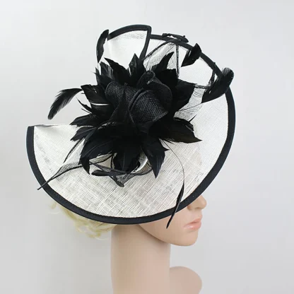 Two Tone Disc Cocktail Hat with Faux Feather - Image 4