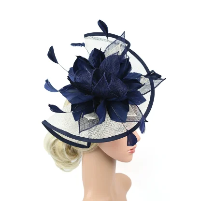 Two Tone Disc Cocktail Hat with Faux Feather - Image 10