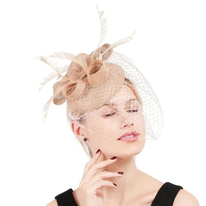Chic Solid Fascinator with Net Veil - Image 5