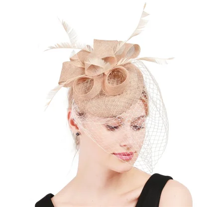 Chic Solid Fascinator with Net Veil - Image 4