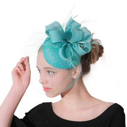 Chic Solid Fascinator with Net Veil - Image 2