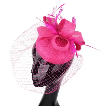 Chic Solid Fascinator with Net Veil - Image 12