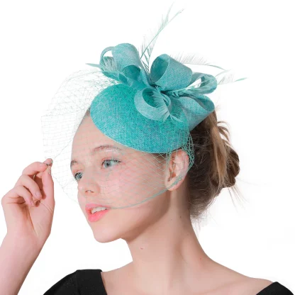 Chic Solid Fascinator with Net Veil - Image 3