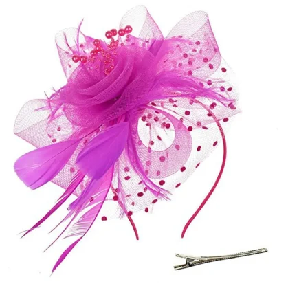 Mesh Polka Dot Fascinator with Floral Design - Image 13