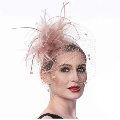 Net Veil Polka Dot Headpiece with Faux Feather - Image 6