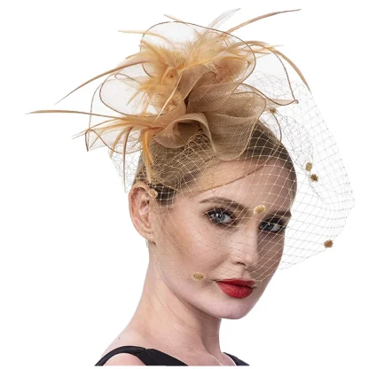 Net Veil Polka Dot Headpiece with Faux Feather - Image 9