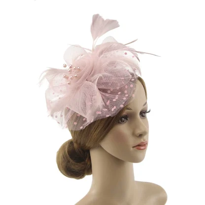 Mesh Polka Dot Fascinator with Floral Design - Image 3