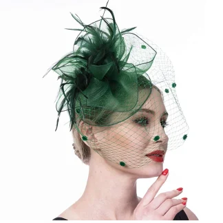 Net Veil Polka Dot Headpiece with Faux Feather
