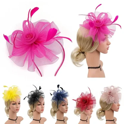 Floral Headband Fascinator with Sheer Design - Image 3