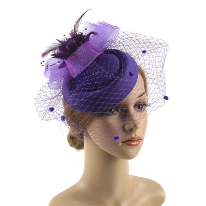 Elegant Floral Cocktail Hat with Net Veil - Image 9