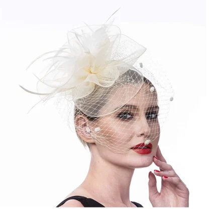 Net Veil Polka Dot Headpiece with Faux Feather - Image 3