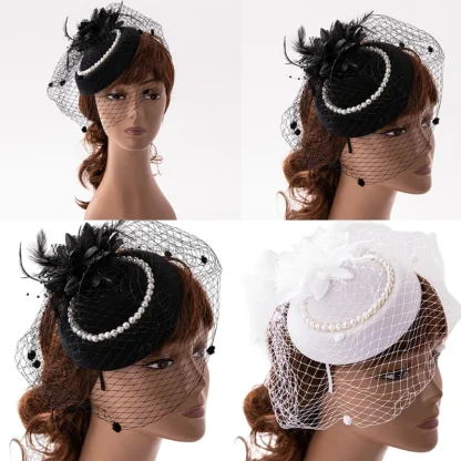 Net Veil Fascinator with Beads Design - Image 2