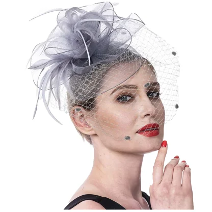 Net Veil Polka Dot Headpiece with Faux Feather - Image 8