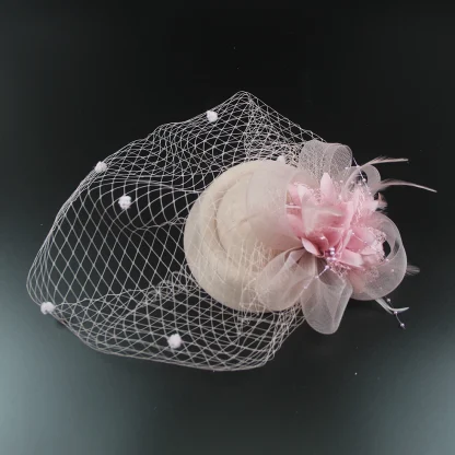 Elegant Floral Cocktail Hat with Net Veil - Image 4
