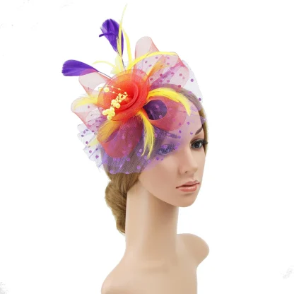 Mesh Polka Dot Fascinator with Floral Design - Image 5