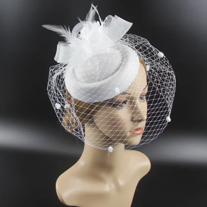 Elegant Floral Cocktail Hat with Net Veil - Image 2