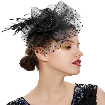 Mesh Polka Dot Fascinator with Floral Design - Image 8