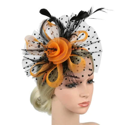 Mesh Polka Dot Fascinator with Floral Design - Image 7