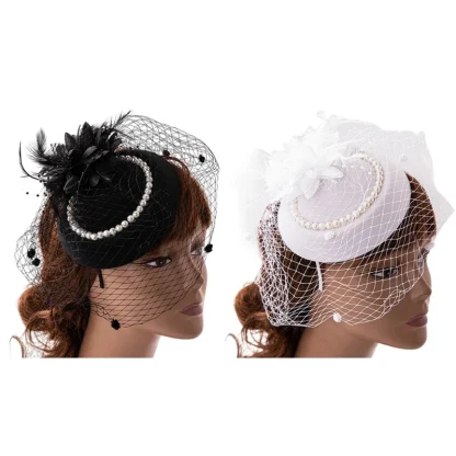 Net Veil Fascinator with Beads Design - Image 3
