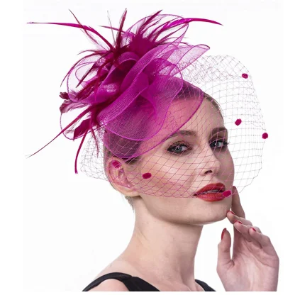Net Veil Polka Dot Headpiece with Faux Feather - Image 10