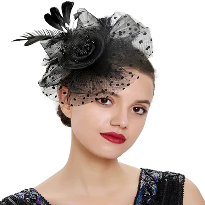 Mesh Polka Dot Fascinator with Floral Design - Image 9