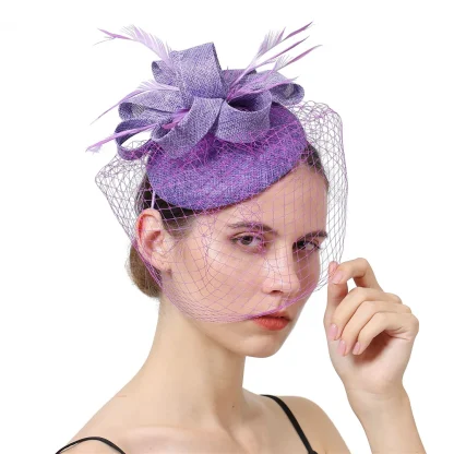 Chic Solid Fascinator with Net Veil - Image 11