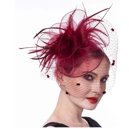 Net Veil Polka Dot Headpiece with Faux Feather - Image 5