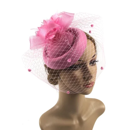 Elegant Floral Cocktail Hat with Net Veil - Image 14