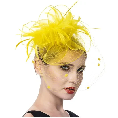 Net Veil Polka Dot Headpiece with Faux Feather - Image 2
