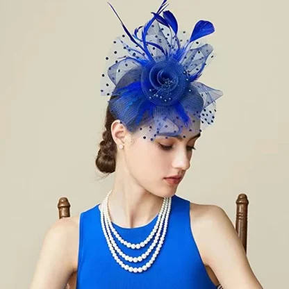 Mesh Polka Dot Fascinator with Floral Design - Image 10